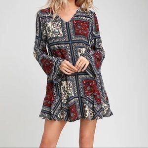 Lulu’s Cream & Plum Bohemium Patchwork Shift Dress